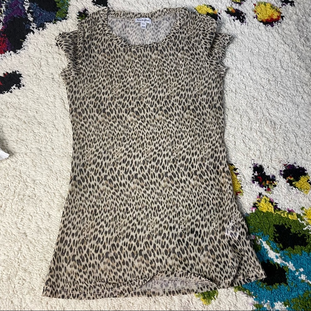 Mesh cheetah print y2k love fire short sleeve shirt
